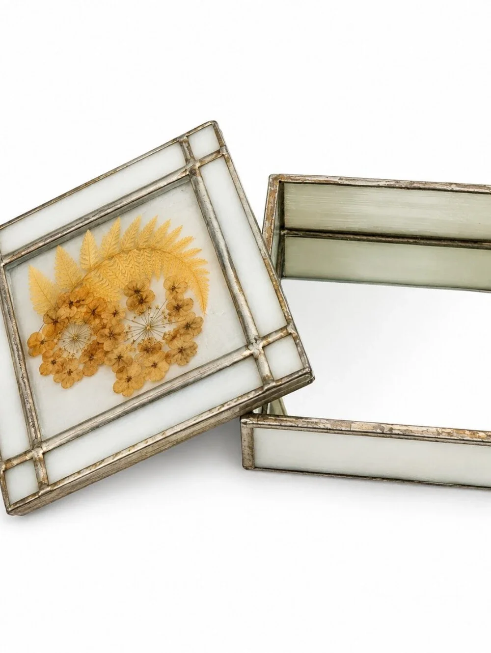 Vintage Pressed Flower Glass Keepsake Box